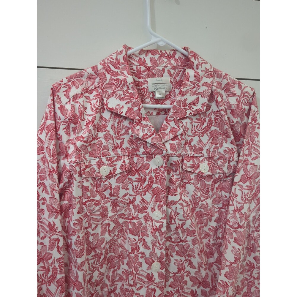 Christopher and Banks XL stretch red white floral Blazer or shacket coastal fall